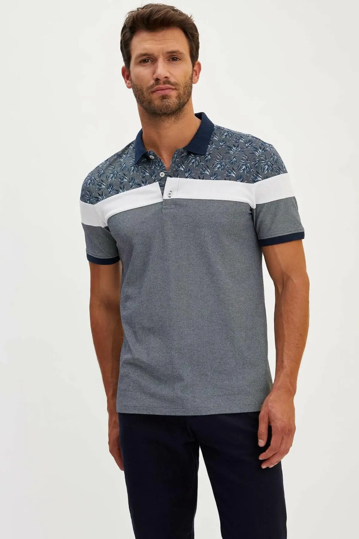 Дефакто Мужская модная рубашка Джокер Повседневная Лоскутная футболка с