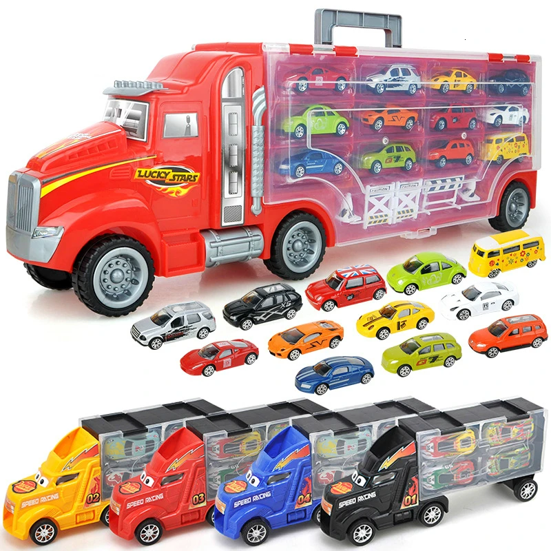 

New Transport Car Container Carrier Big Truck Vehicles Toys With Mini Diecast Cars Model Toys For Children Boys Birthday Gifts