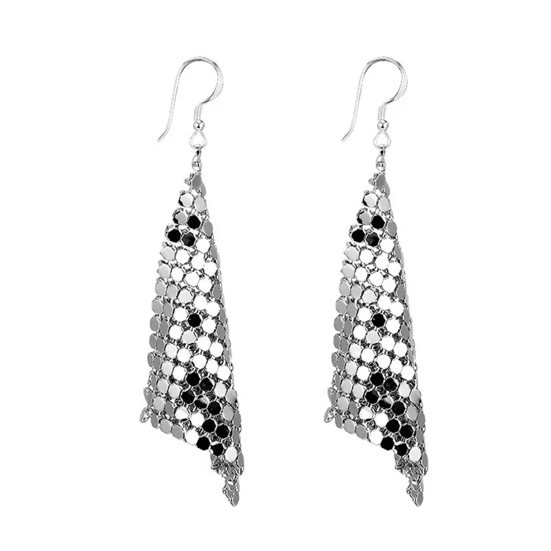 

HANGZHI 2020 New Exaggerated Long Drop Earrings Stitching Small Discs Sequin Geometry Earring for Women Girls Jewelry Gift