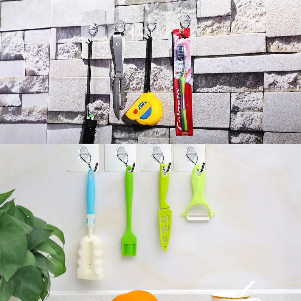 8 шт. прозрачные многоразовые сверхпрочные настенные крючки для полотенец одежды