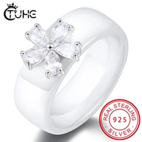 925 silver cz crystal women ring bling white stone flower shape healthy ceramic rings fashion women chritmas jewelry gift