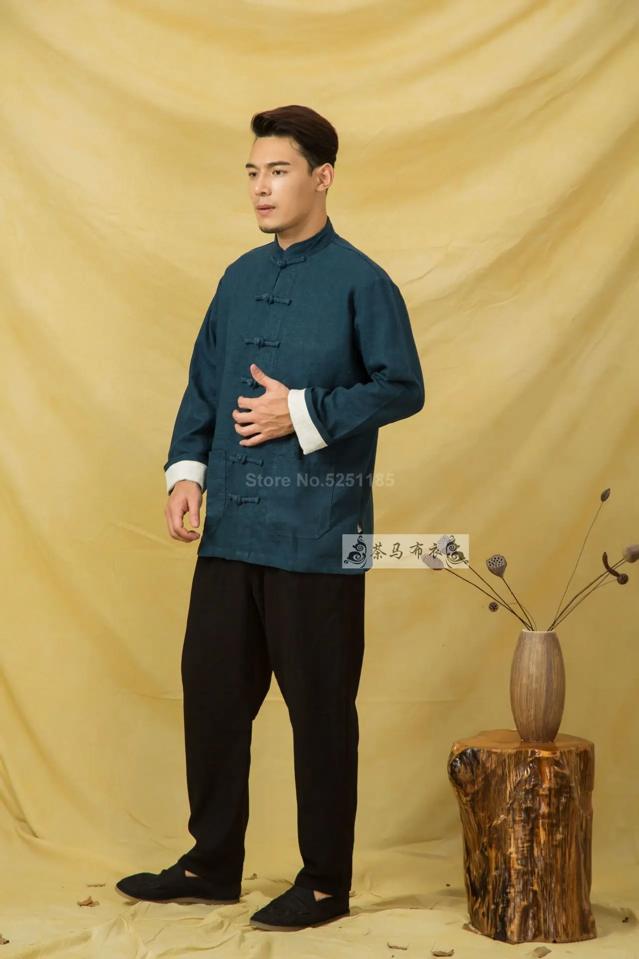 Осенние мужские льняные куртки Hanfu в китайском стиле, традиционные топы, костюм Tang, Свободная блуза с длинными рукавами, Восточная одежда Kung Fu Asia