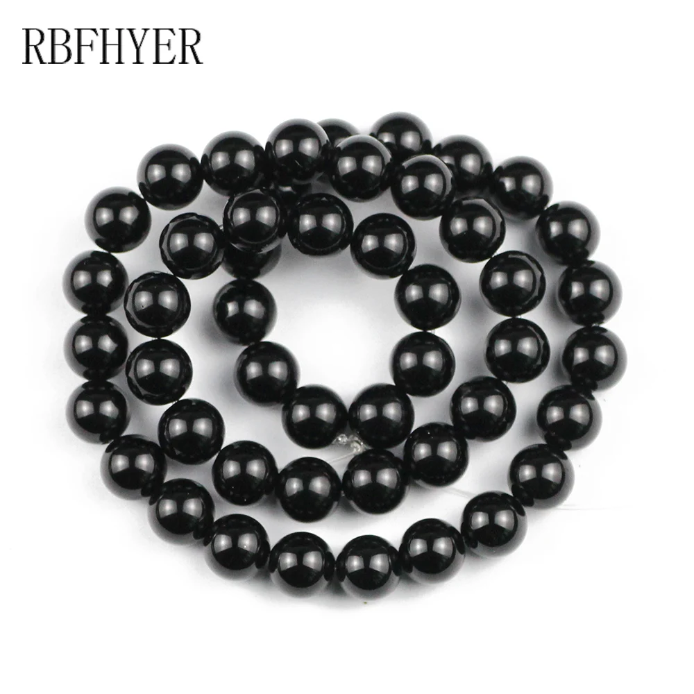 RBFHYER 4 6 8 10 12 мм Гладкие Черные Агаты бусины для изготовления браслетов ювелирные