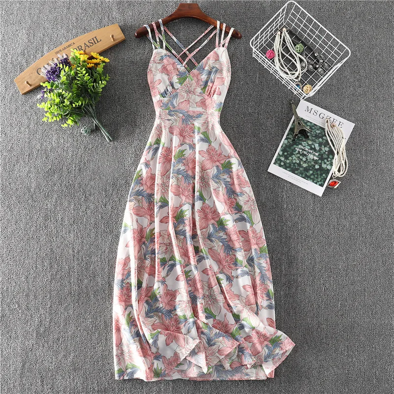 Женская винтажная пляжная юбка длинная Праздничная на бретельках с V-образным