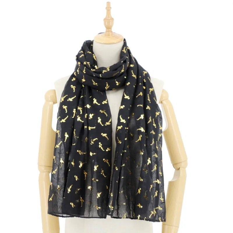 

Birds Printed Scarf Female New Coloured Gold-Stamped Fashion Shawls Simple High Quality Cotton Fall Winter Temperament Scarf