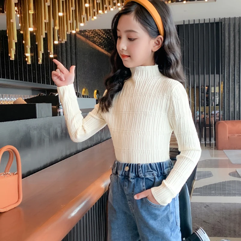 

Black White Pink Yellow School Children Spring Autumn Girls Sweaters Knitted Baby Tops Kids Clothes Fashion Teenager Sweater