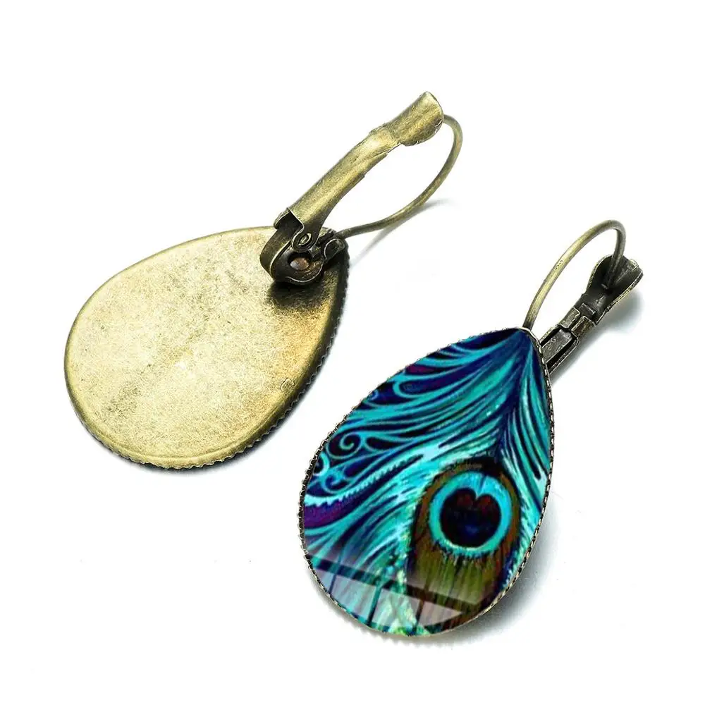 Этнические Ретро серьги-капли с зелеными перьями Кристальные стеклянные узоры