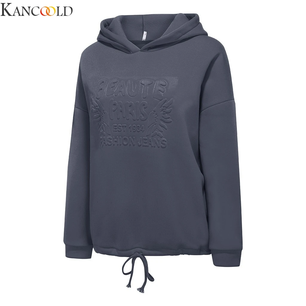 Женская однотонная Свободная Толстовка KANCOOLD серая Повседневная простая кофта с