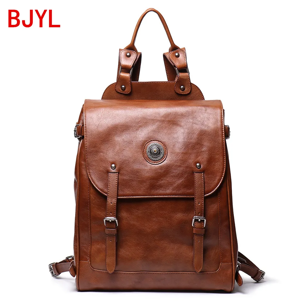 Новинка ручной работы Ретро мужской рюкзак из кожи растительного дубления