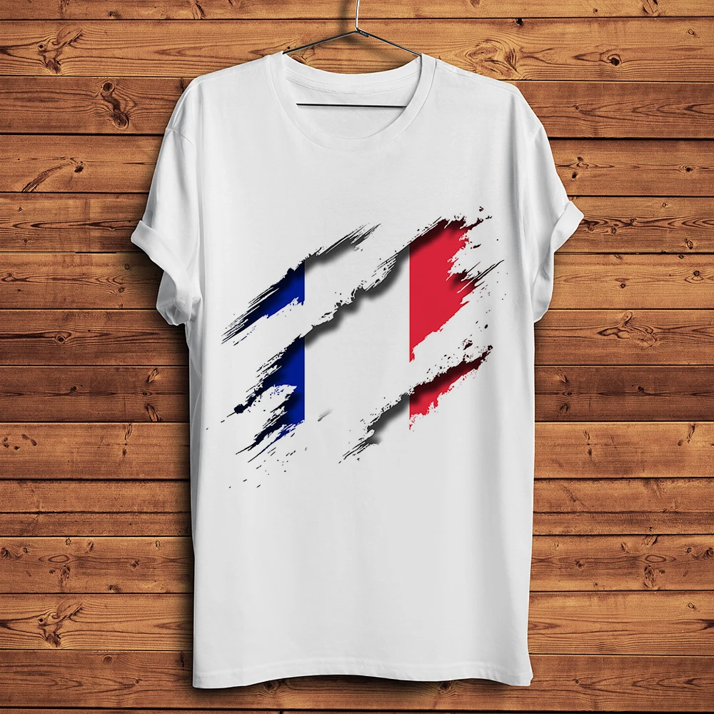 

3d vision France Flag inside tearing tshirt men summer new white short sleeve homme casual t shirt unisex streetwear tee