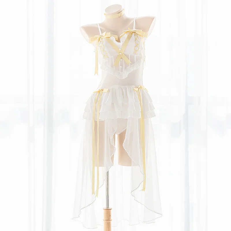 

Japanese Cute Sweet Women Sheer Babydoll Sexy Erotic Nightwear Lenceria Lovely Lingerie Dress Sleep Perspective Temptation White
