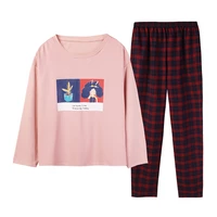 spring autumn high quality womens pajamas set luxury style cartoon print sleepwear cotton like casual homewear nightwear femme