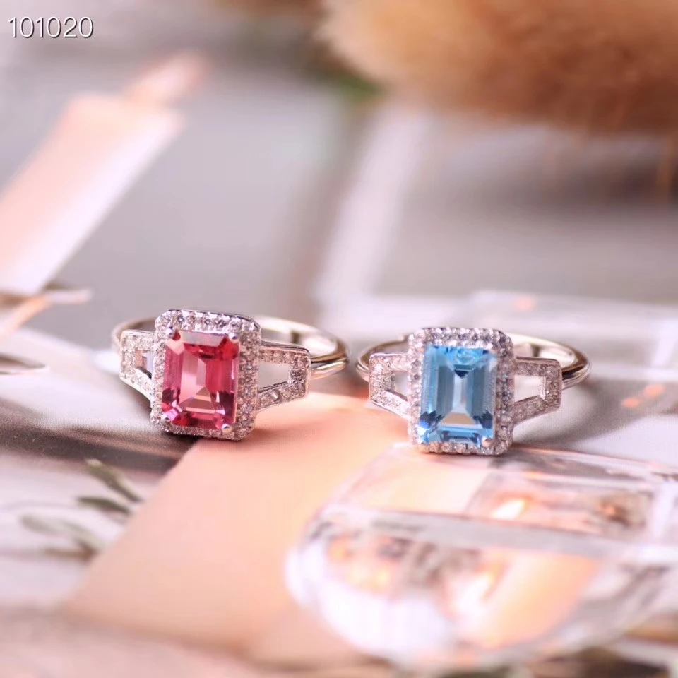 Натуральный синий красный Топаз Кристалл Женское граненое регулируемое кольцо