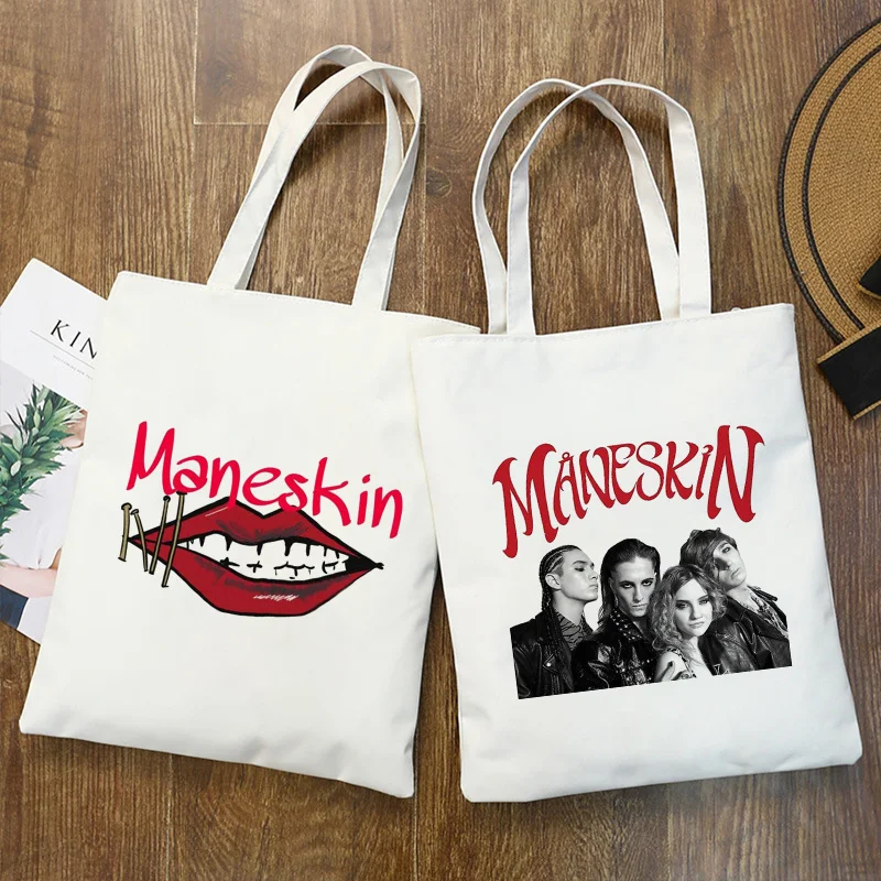 

Fashion Maneskin Shopping Bags Shopper Bag Tote Bag Handbags Shoulder Bag High Capacity Collapsible Cotton Canvas Bag Casual