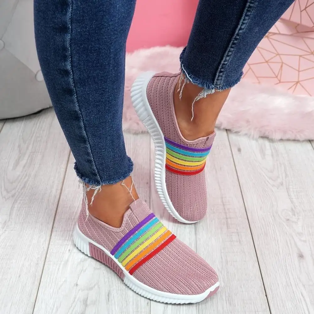 

2020 Women Sneakers Women Rainbow Color Knitted Mesh Women's Breathable Autumn Ladies Comfortable Footwear Female Running Shoes
