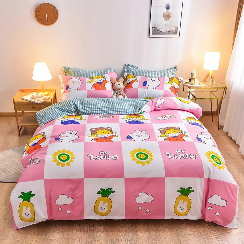 

Luxury Bedding Set 4pcs Fashion Girl Boy Natural Flowers Twin Queen Size Flat Sheets Pillowcases Duvet Cover Home Textile