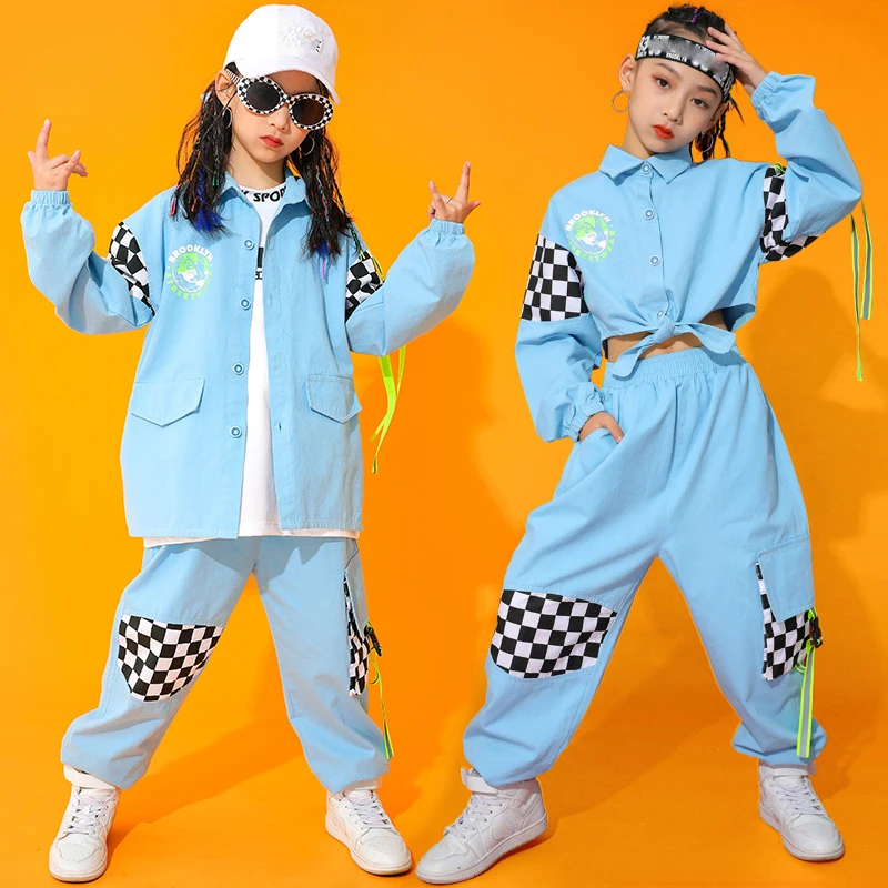 

Hip Hop Dance Costumes For Kids Blue Long Sleeve Tops Hiphop Pants Jazz Dance Performance Wear Street Dance Rave Clothes DN7479