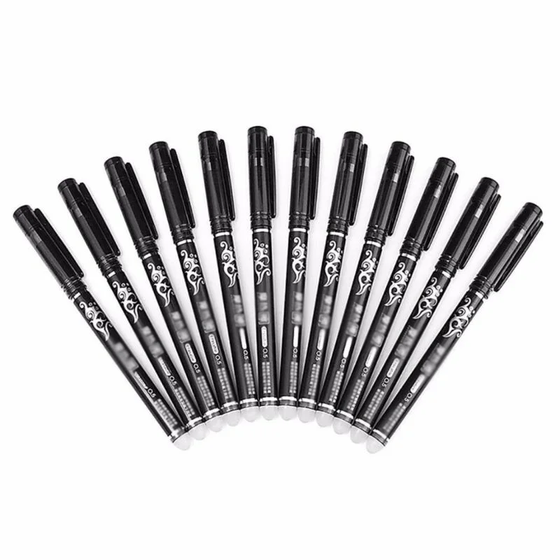

12 Pcs 0.5mm Erasable Black Gel Ink Pens School Students Kids Stationery For Drawing Signs, Writing