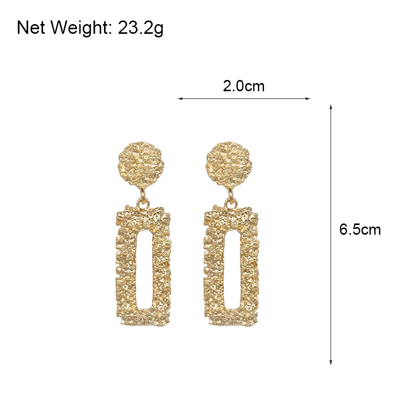 

Lifefontier Europe Hot Sale Women Geometric Statement Earrings Big Rectangle Flower Carved Drop Earrings ZA Metal Jewelry 2020