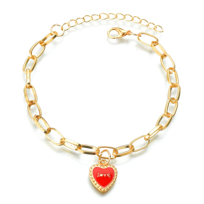 Модный сверкающий мужской браслет с кристаллами в виде красного сердца золотые