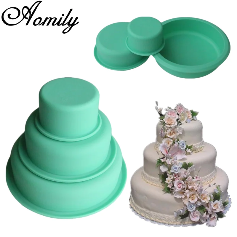 

Amoliy 3 Layer Cake Silicone Mold Round Shape Wedding Cake Fondant Cake Mold DIY Desserts Chocolate Mold Baking Tool for Cakes