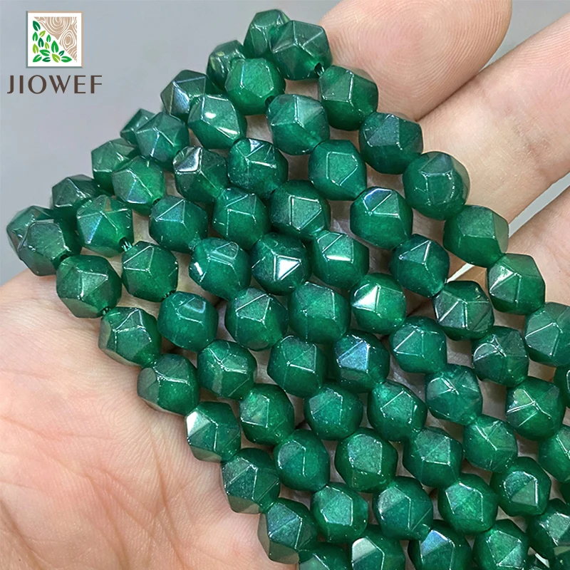 Натуральные граненые прозрачные темно-зеленые бусины-разделители из халцедона