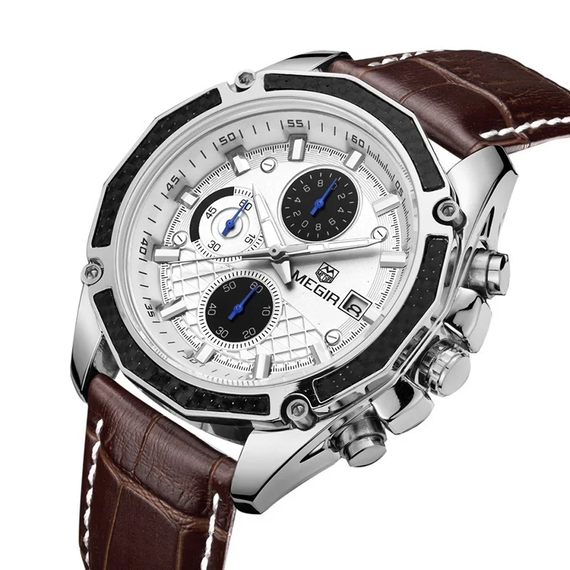 Часы MEGIR Мужские кварцевые с хронографом оригинальные модные нежные из