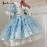 2020 puffy boho blue princess ball gown vintage spanish lolita princess birthday party dresses kids lace flower girl dresses