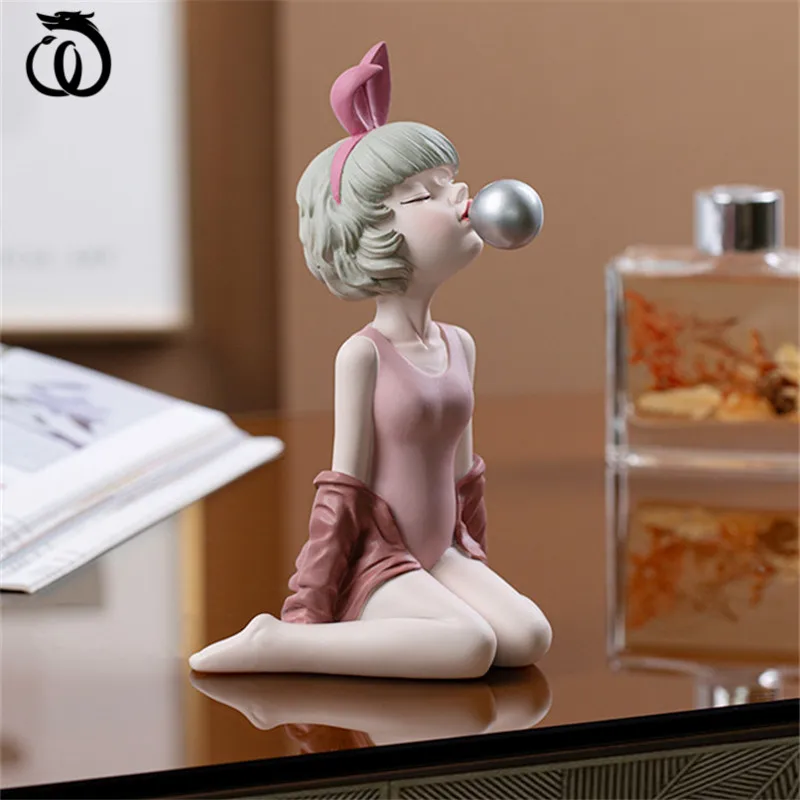 

WU CHEN LONG Nordic Cute Rabbit Bubble Girl Art Sculpture Abstract Figure Statue Figurine Resin Crafts Home Decorations R5958