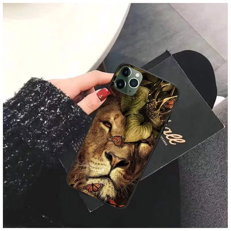 11pro MAX Lion king черный мягкий чехол для телефона iPhone 6S 6plus 7 7plus 8 8Plus X Xs 5 5S XR