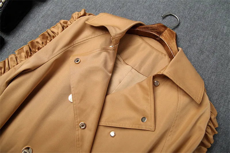 Подиумные дизайнерские осенне-зимние длинные пальто для женщин модные рукава с рюшами отложной воротник ветровка верхняя одежда