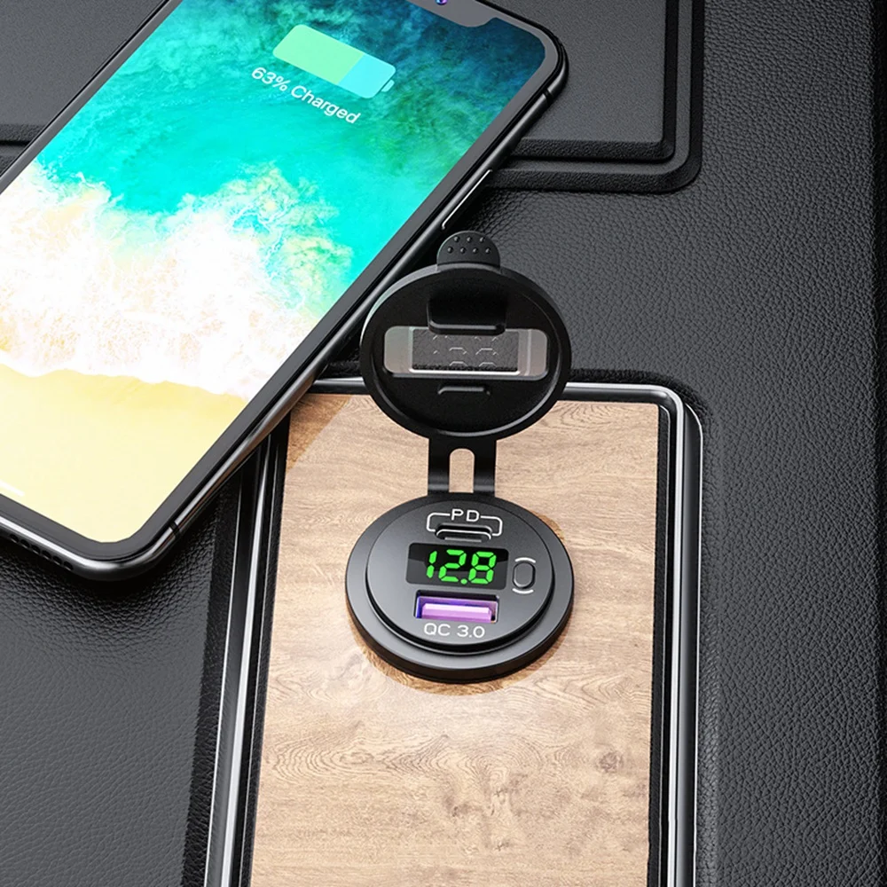 Зарядное устройство USB Type-C/QC 3 0 с светодиодный кой 60 Вт | Автомобили и мотоциклы
