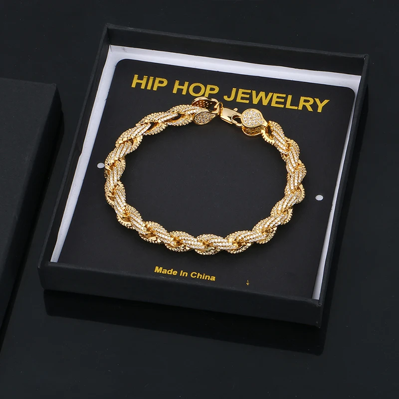 Веревочный браслет в стиле хип хоп 8 мм золотистый цепочка хиппи Рок Стразы для