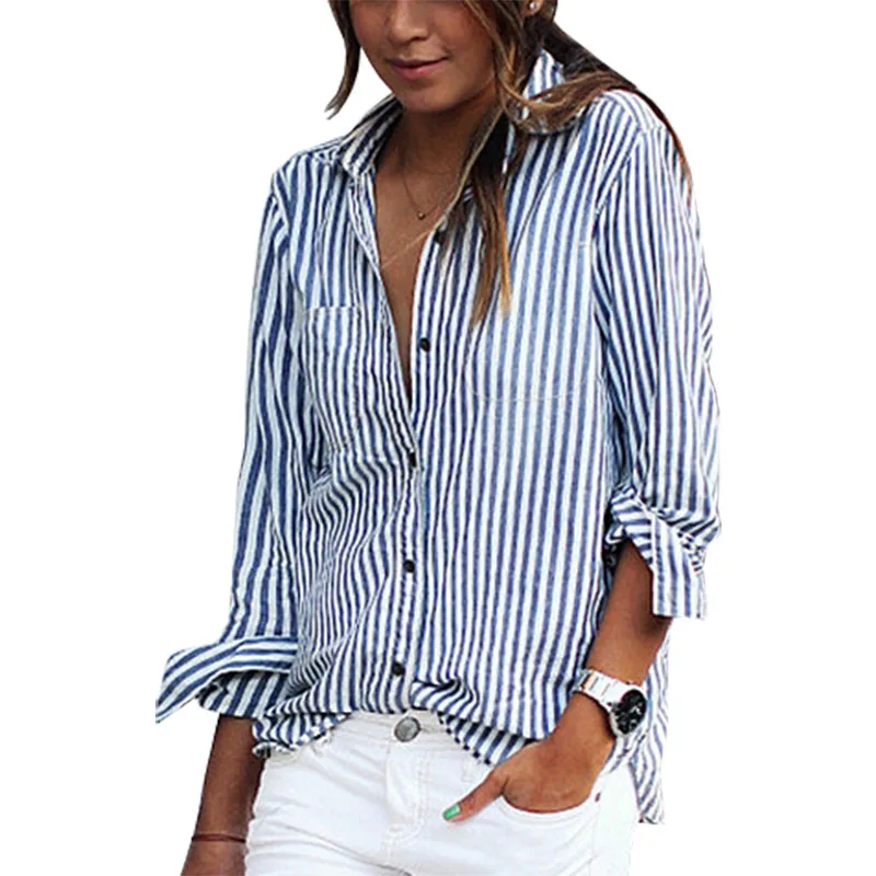 

Vertical Striped Blouses Sexy Women long-sleeved Camisa Feminina Blusa Casual Blusa Clothing Vestidos