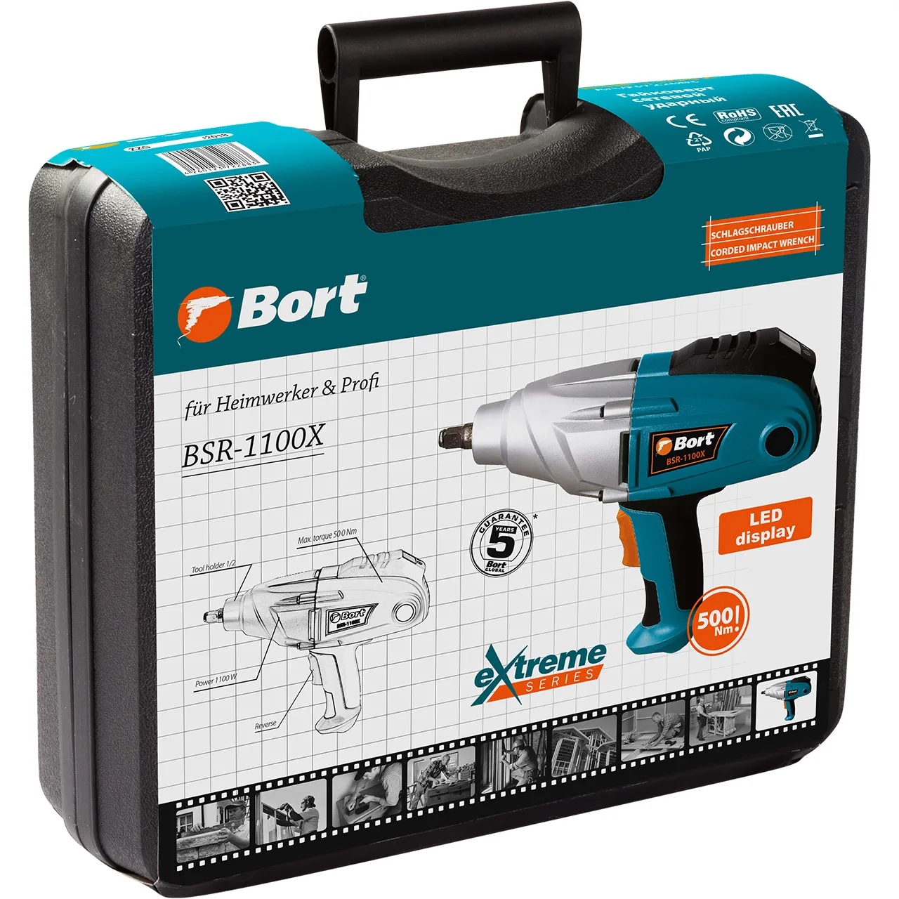 Гайковерт сетевой Bort BSR-1100X (Мощность 1100 Вт регулировка крутящего момента до 500 Нм
