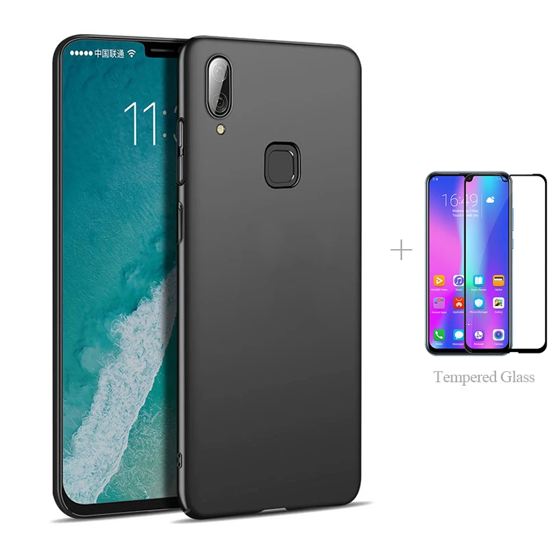Матовый чехол + Полное покрытие из закаленного стекла для Vivo S1 Pro V17 Neo V15 V11 V11i V9 Y19 Y17