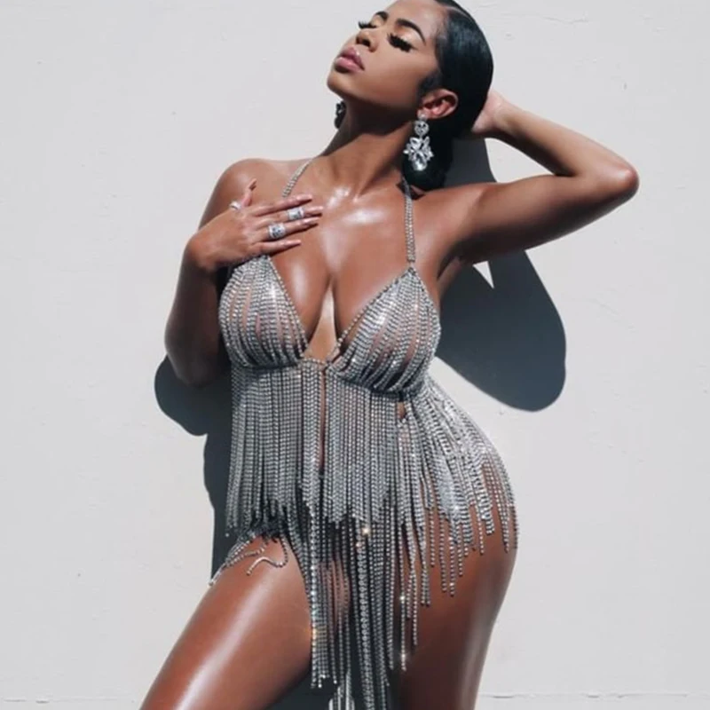 Сексуальное металлическую цепь с кисточкой Кристальные бриллианты женское