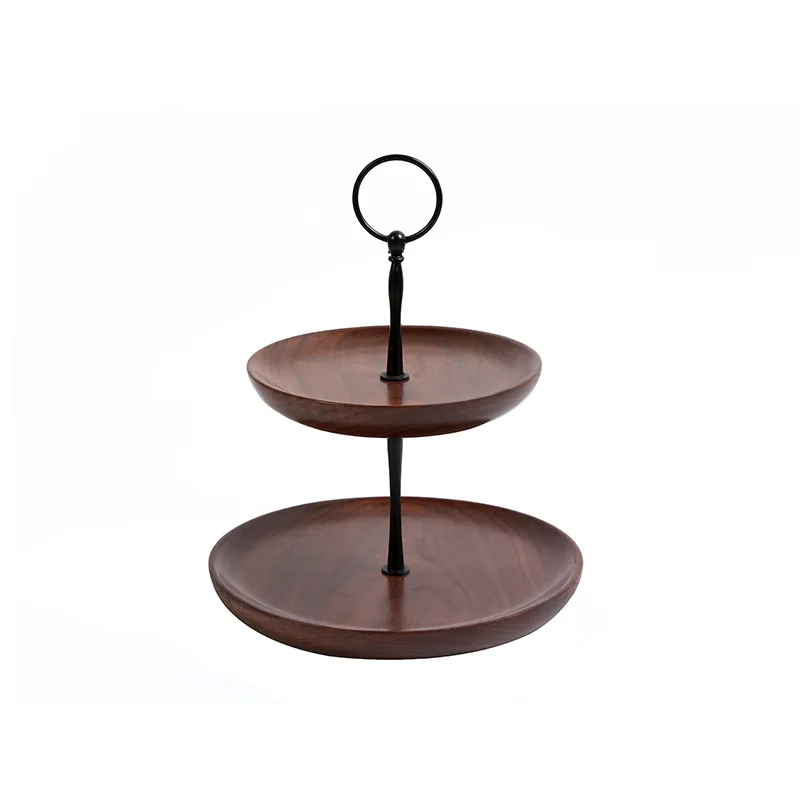 

2-layer Black Walnut Tray Dry Dessert Fruit Cake Tray Living Room Fruit Snack Tray European Double-layer Fruit Wood Snack Tray