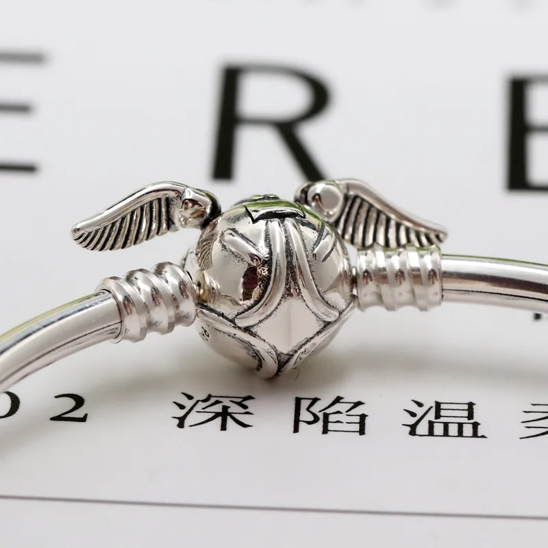 

925 Sterling Silver Golden Snitch Clasp Pocket Bangle Harry Charm Bracelets Wings Vintage Retro Tone Jewelry Making For Pandora