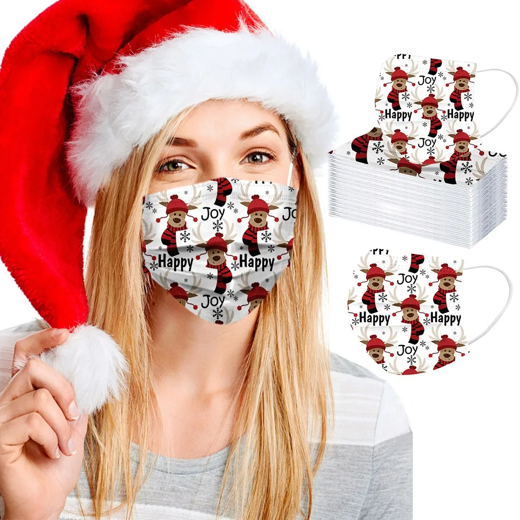 Унисекс с принтом Рождественский мягкий маски для взрослых 3 Слои дышащая маска