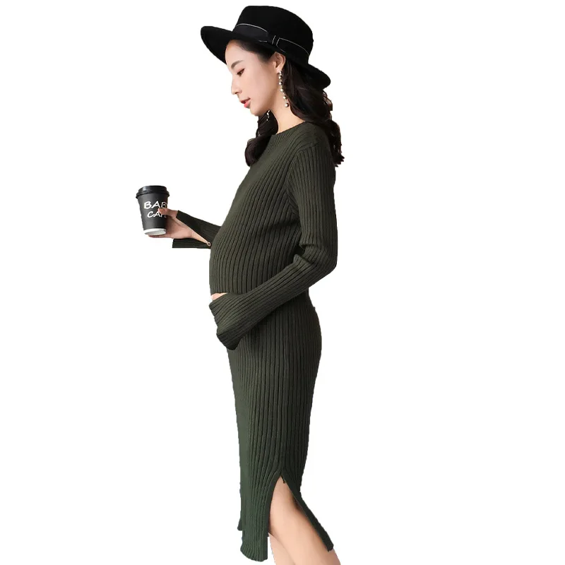 

Pregnancy Dress Winter Dress Thick Sweaters Maternity Clothes Knitting Long Sleeves Maternity Gown Elegant Maternity Dresses