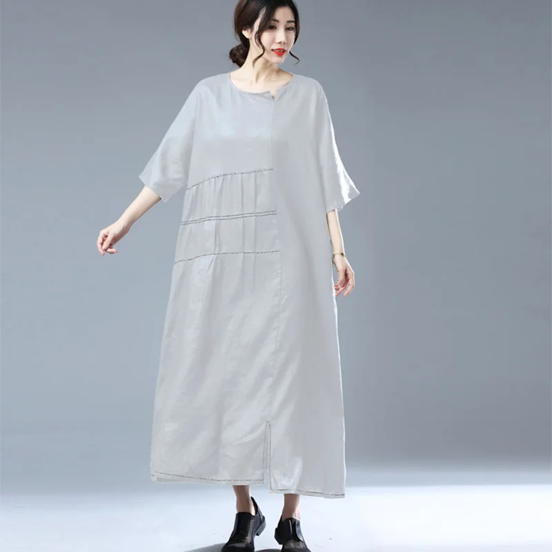 

XITAO Plus Size Dress Fashion New Irregular Solid Color Pullover Hit Color 2021 Summer Goddess Fan Casual Style Loose CLL1368