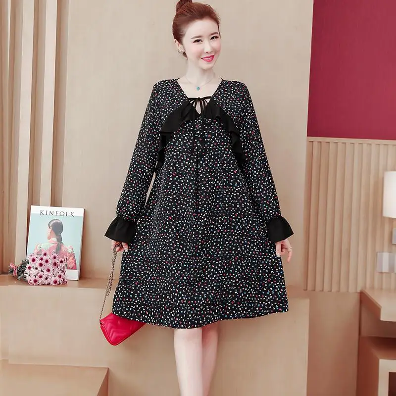 4XL 5XL 2020 весеннее платье размера плюс с принтом в горошек Женская Повседневная