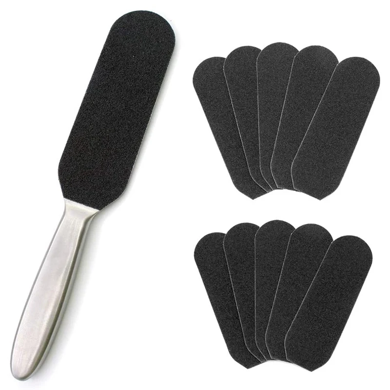 

Wholesale Pedicure Foot Dead Skin Remover Stainless Steel Foot Rasp Scrubber With 10pcs Free Refill Grits Replacement Pads