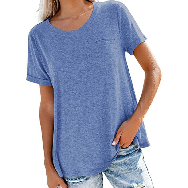 

Simple Women T-shirts New Summer Solid Color Short-sleeved Loose Top Tees Fashion Ladies Basic T Shirt