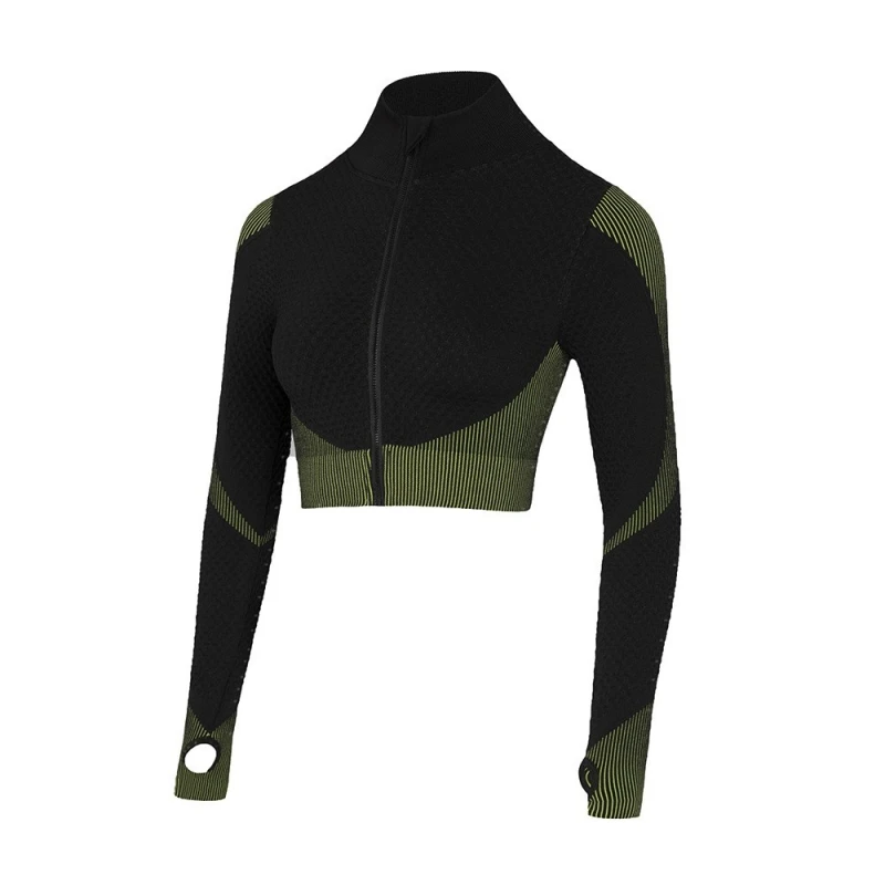 Женский укороченный топ для йоги Спортивная рубашка с длинным рукавом фитнеса