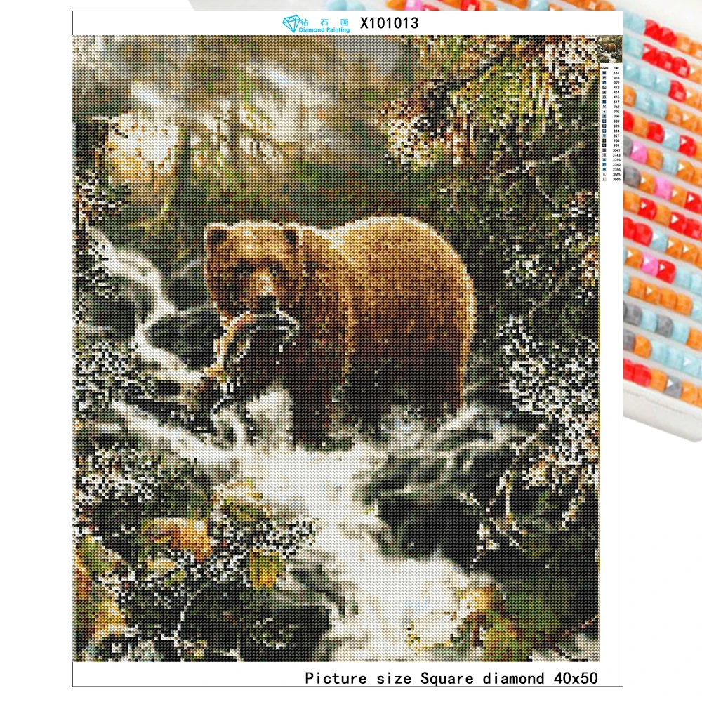 new 2020 5D DIY Diamond Painting Embroidery Cross Stitch Forest Bear Catch Fish Crystal Needlework Full Decorative | Дом и сад
