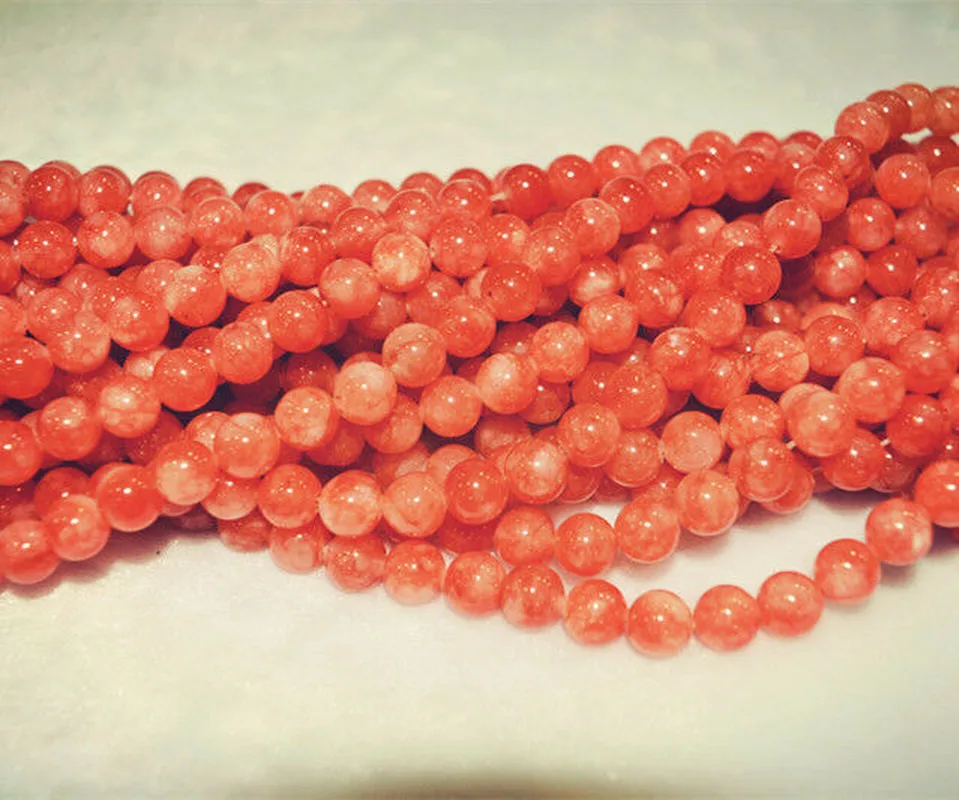 

New 8mm Round Gems Orange Gradient Color Jade Loose Beads