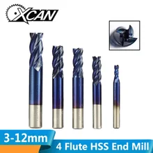 XCAN 1 шт. 2-13 мм супер синий нано покрытием HSS концевые фрезы с прямым хвостовиком Фрезы ЧПУ фрезы 4 флейты концевые фрезы