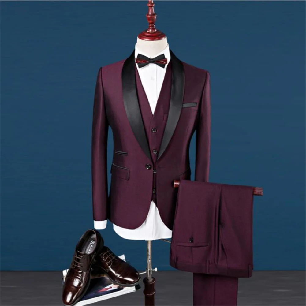 Solid Color Large Size Business Casual Three-piece Blazer   Vest   Trousers Suit Korean Best Man Wedding Banquet Formal Suit